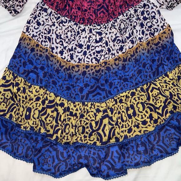 Nicole Miller Artelier Dress Size M Multicolored Leopard Sheer Mini Off Shoulder - Picture 3 of 12